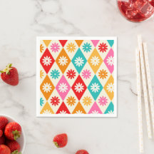 Retro bloemen op mid century diamanten patroon
