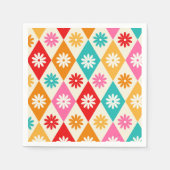 Retro bloemen op Mid Century Diamonds patroon Servet (Voorkant)
