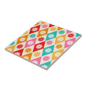 Retro Bloemen op Mid Century Harelquin Diamonds Tegeltje (Zijkant)