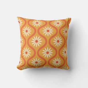 Retro Bloemen op Mid Century Oranje Ogee Custom  Kussen