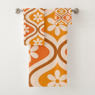 Retro bloemen op oranje en amber ogee patroon bad handdoek