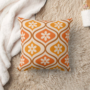 Retro bloemen op oranje en amber ogee patroon kussen