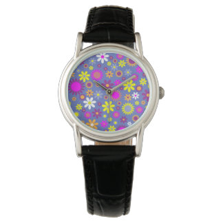 Retro Bloemen op Paarse dameshorloge Horloge