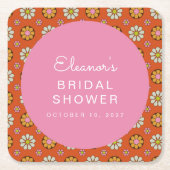 Retro Bloemen Oranje Roze Bruidsdouche Custom Kartonnen Onderzetters (Voorkant)