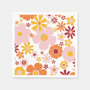 Retro bloemen oranje roze verjaardag servet