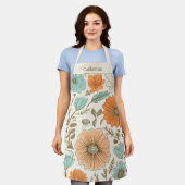  Retro Bloemen Pastel Naam Schort (Gedragen)
