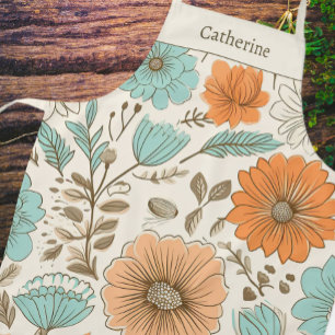 Retro Bloemen Pastel Naam Schort