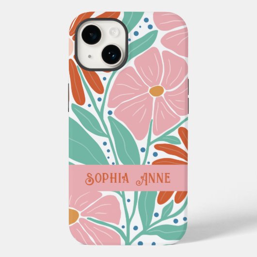 Retro Bloemen Patroon Aangepaste naam Case-Mate iPhone Case (Achterkant)