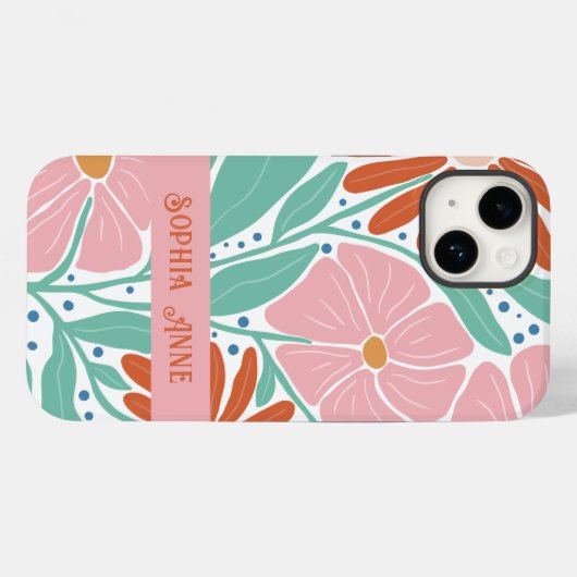Retro Bloemen Patroon Aangepaste naam Case-Mate iPhone Case (Achterkant (horizontaal))