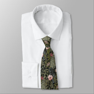 Retro Bloemen Patroon Donkere bladeren en bloemen Stropdas