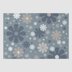 Retro Bloemen Patroon in staal blauw en taupe Tissuepapier