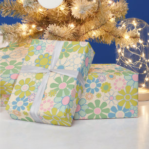 Retro Bloemen Patroon Lichte Pastel Cadeaupapier
