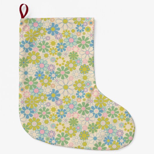  Retro Bloemen Patroon Lichte Pastel Grote Kerstsok (Voorkant)