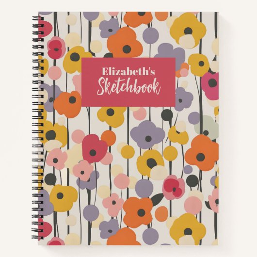 Retro Bloemen Patroon Monogram Artiest Schetsboek Notitieboek (Voorkant)