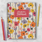 Retro Bloemen Patroon Monogram Artiest Schetsboek Notitieboek