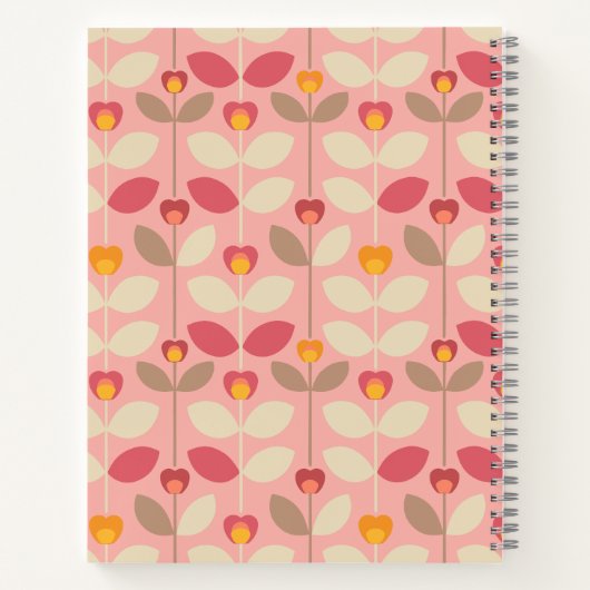 Retro Bloemen Patroon Monogram Journal Notitieboek (Achterkant)