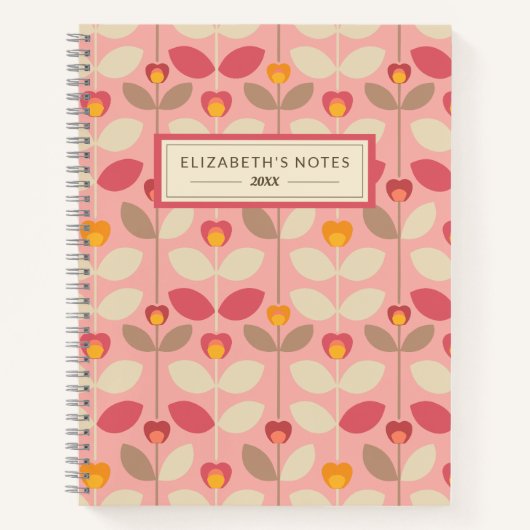 Retro Bloemen Patroon Monogram Journal Notitieboek (Voorkant)
