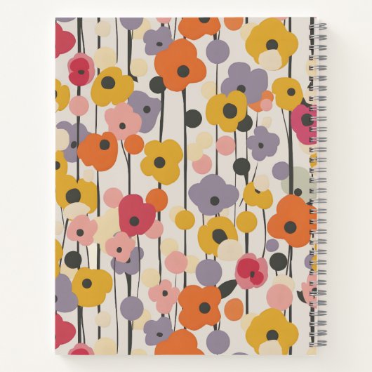 Retro Bloemen Patroon Monogram Journal Notitieboek (Achterkant)