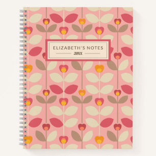 Retro Bloemen Patroon Monogram Journal Notitieboek