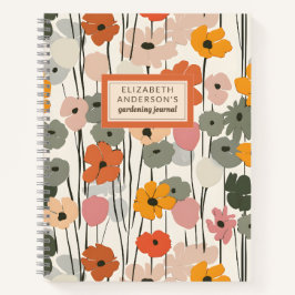 Retro Bloemen Patroon Monogram Tuinieren Journal Notitieboek