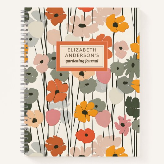Retro Bloemen Patroon Monogram Tuinieren Journal Notitieboek (Voorkant)