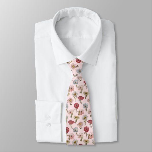 Retro Bloemen Patroon Poppies Stropdas (Gebonden)
