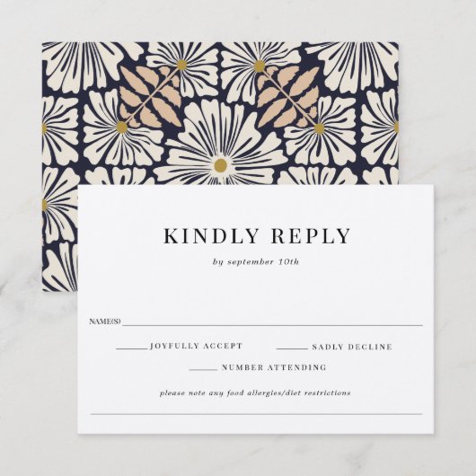 Retro Bloemen Patroon Voedsel Allergie Bruiloft RS RSVP Kaartje (Voorkant / Achterkant)