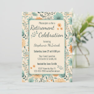Retro Bloemen Pensioen Feestviering Kaart