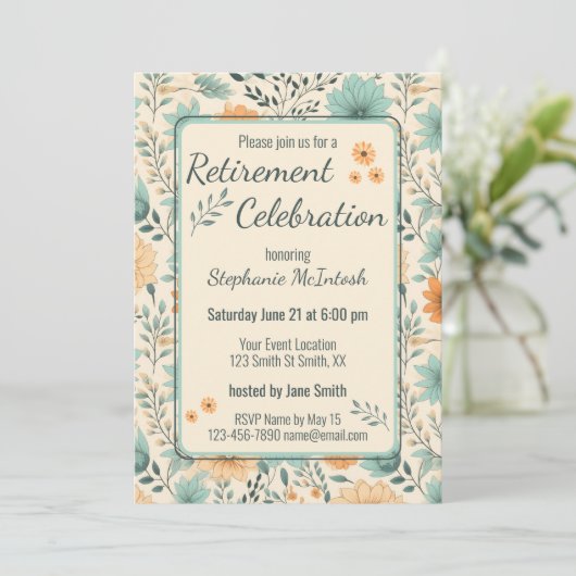 Retro Bloemen Pensioen Feestviering Kaart (Staand voorkant)