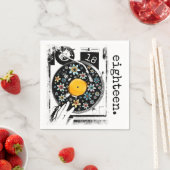 Retro Bloemen Platenspeler 18e Achttien Verjaardag Servet (Insitu)