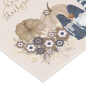 Retro Bloemen Pompoenen Denim Gnomes Thanksgiving Korte Tafelloper (Hoek)