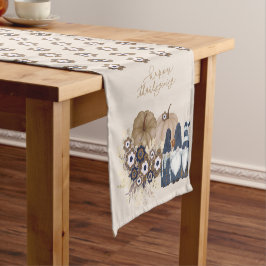 Retro Bloemen Pompoenen Denim Gnomes Thanksgiving Korte Tafelloper