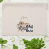 Retro Bloemen Pompoenen Denim Gnomes Thanksgiving Theedoek (Gevouwen)