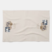 Retro Bloemen Pompoenen Denim Gnomes Thanksgiving Theedoek (Horizontaal)