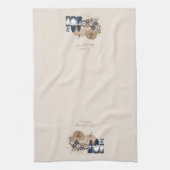 Retro Bloemen Pompoenen Denim Gnomes Thanksgiving Theedoek (Verticaal)