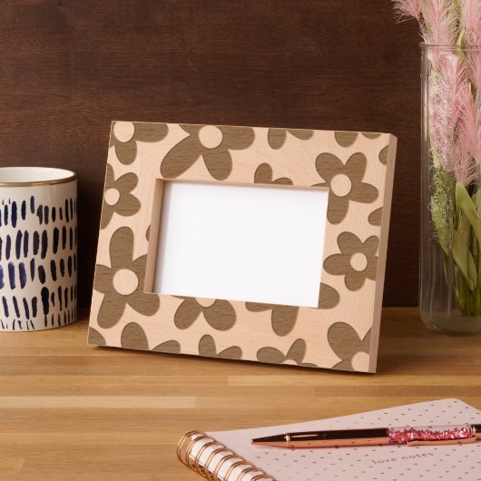 Retro Bloemen Print Laser geëtst Hout Afbeelding L Gegraveerde Lijstjes (Links)