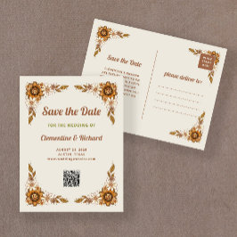 Retro Bloemen | QR Code Bruiloft Opslaan van de da Aankondigingskaart