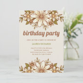 Retro Bloemen | QR-code Verjaardagsfeest Kaart (Staand voorkant)