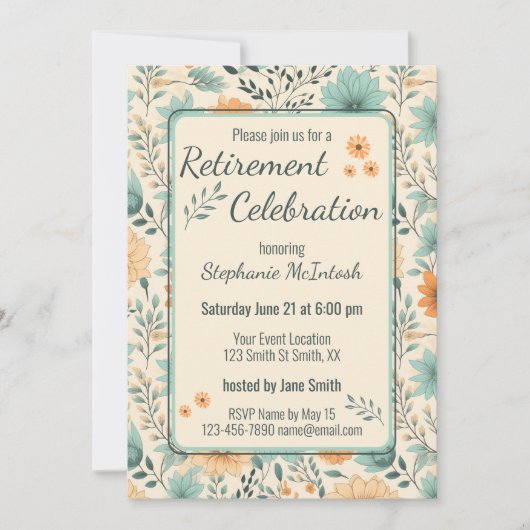 Retro Bloemen Retirement Feest Kaart (Voorkant)