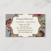 Retro bloemen rood, groen, grijs bloemenpatroon visitekaartje (Achterkant)