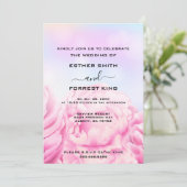 Retro Bloemen Roze & Geel Huwelijk Kaart (Staand voorkant)