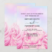 Retro Bloemen Roze & Geel Huwelijk Kaart (Voorkant / Achterkant)