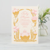 Retro Bloemen Roze Goud Art Nouveau Baby shower Kaart (Staand voorkant)