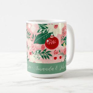 Retro Bloemen Roze Groen Kerstmok Koffiemok