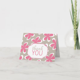 Retro bloemen roze & khaki aangepaste bedankkaarte bedankkaart
