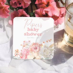 Retro Bloemen Roze Meisje Baby Shower Kartonnen Onderzetters
