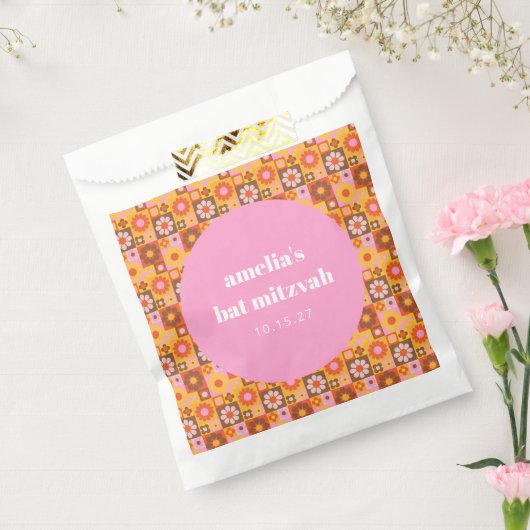 Retro Bloemen Roze Sinaasappels Bat Mitzvah Aangep Bedankzakje (Gezegeld)