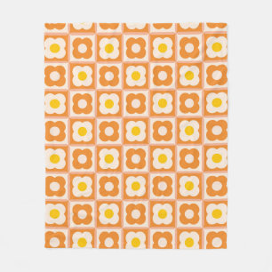 Retro Bloemen Schachbrett Motief Geel, Oranje Fleece Deken