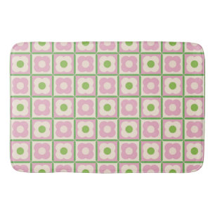Retro Bloemen Schachbrett Patroon Roze en Groen Badmat
