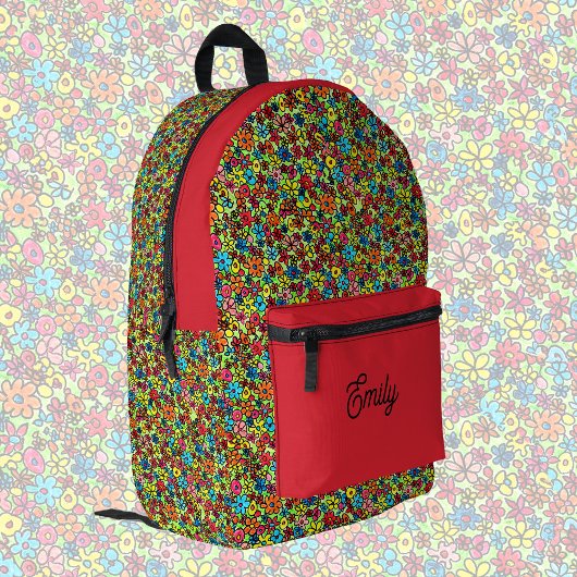 Retro bloemen, schattig personaliseerbaar bedrukte rugzak